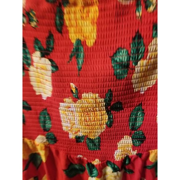 Almost Famous Red Floral Dress with Large Yellow Flowers - Picture 3 of 8